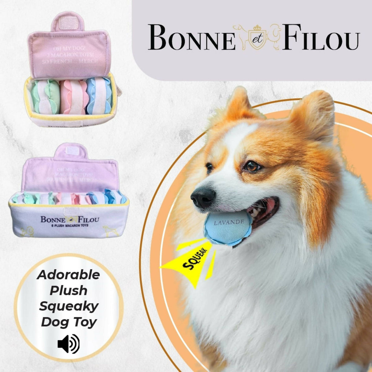 Plush Macaron Squeaky Dog Toy (3 or 6 macarons) - All Sizes