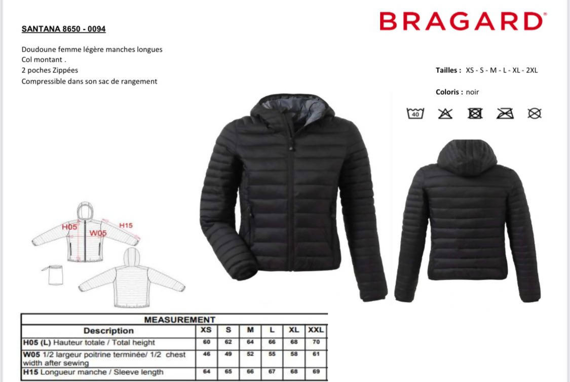 Size chart - Jacket