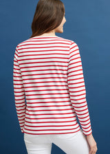 Saint James MINQUIDAME - Breton Striped Shirt with Long Sleeve | Soft Cotton | Women Fit (WHITE / RED)