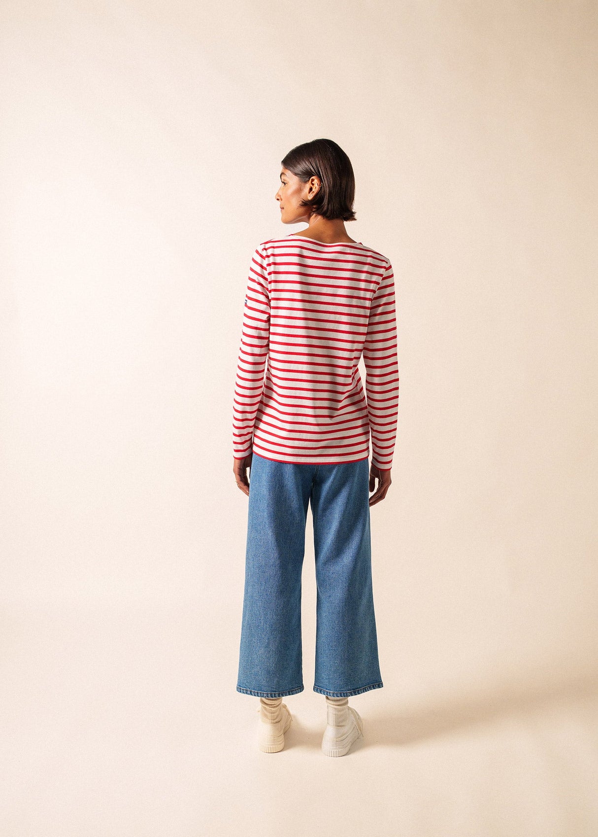 Saint James MINQUIDAME - Breton Striped Shirt with Long Sleeve | Soft Cotton | Women Fit (WHITE / RED)