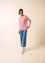 Saint James MINQUIDAME - Breton Striped Shirt with Long Sleeve | Soft Cotton | Women Fit (WHITE / RED)
