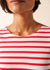 Saint James MINQUIDAME - Breton Striped Shirt with Long Sleeve | Soft Cotton | Women Fit (WHITE / RED)