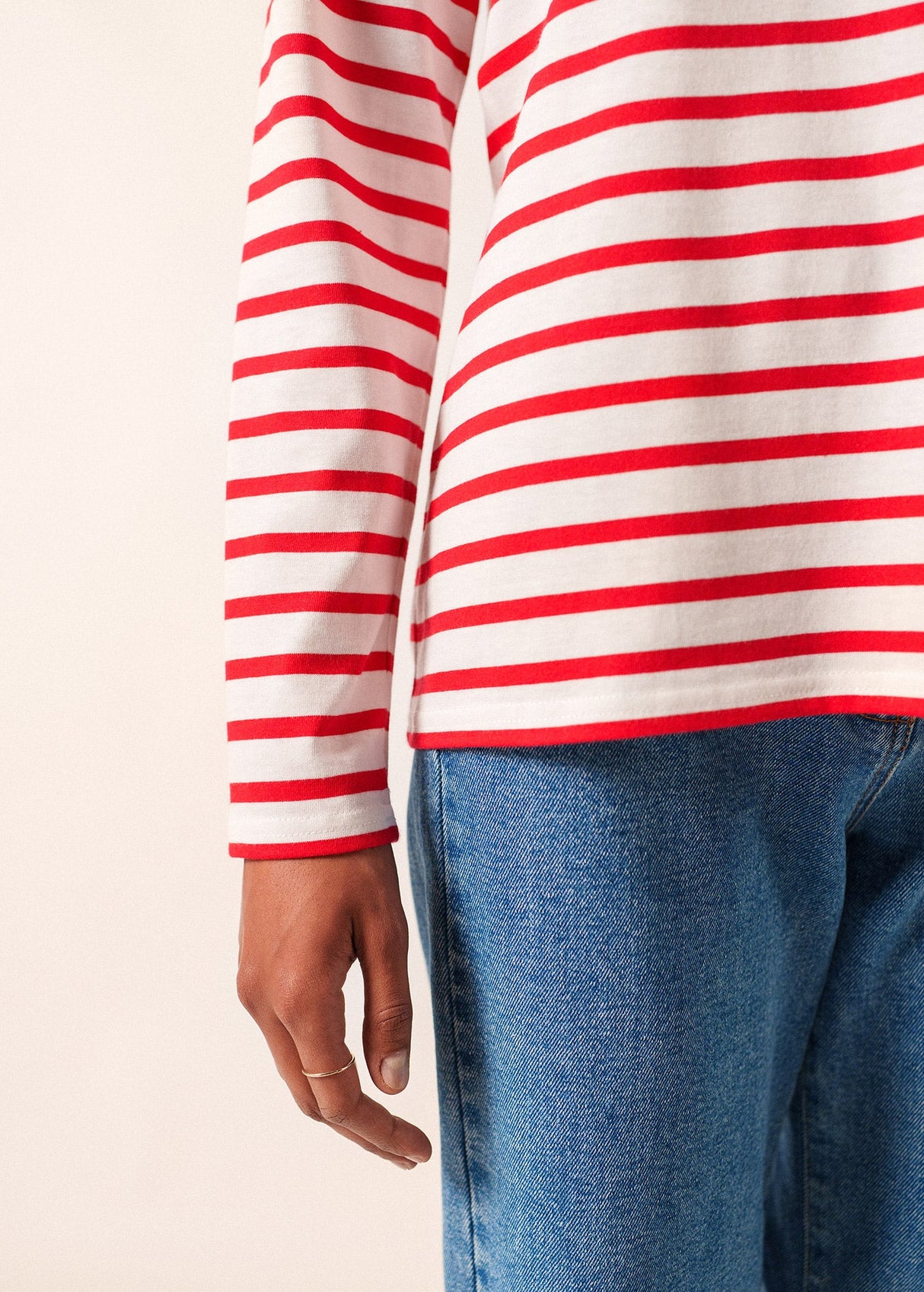 Saint James MINQUIDAME - Breton Striped Shirt with Long Sleeve | Soft Cotton | Women Fit (WHITE / RED)