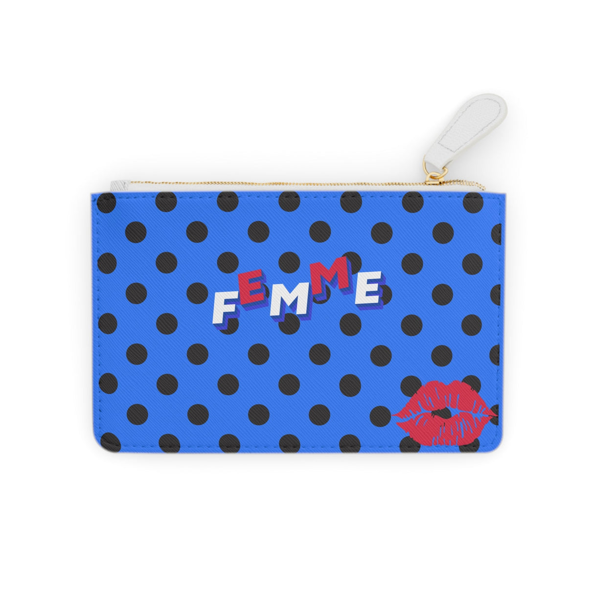 Femme Polka Dot Mini Clutch — Retro Blue Wallet, Vegan Leather