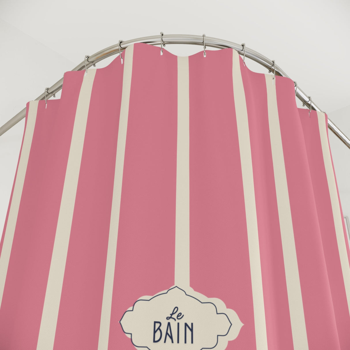 Shower Curtain — Pink Striped French 'Le Bain' Bathroom Decor