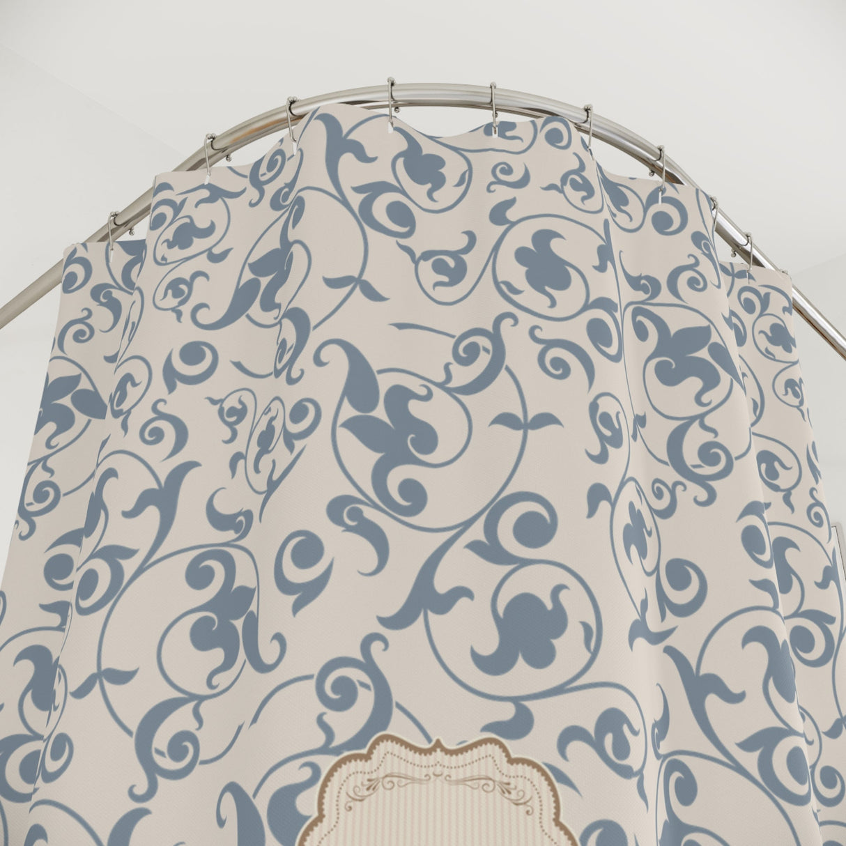 French 'Le Bain' Elegant Floral Shower Curtain | Neutral Beige Vintage Bath