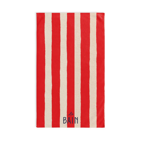 Le Bain Coral Red Striped Hand Towel