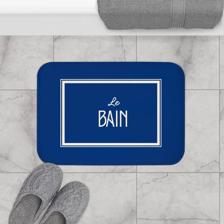 Le Bain Sea Blue Bath Mat — French Bathroom Rug with Modern Border