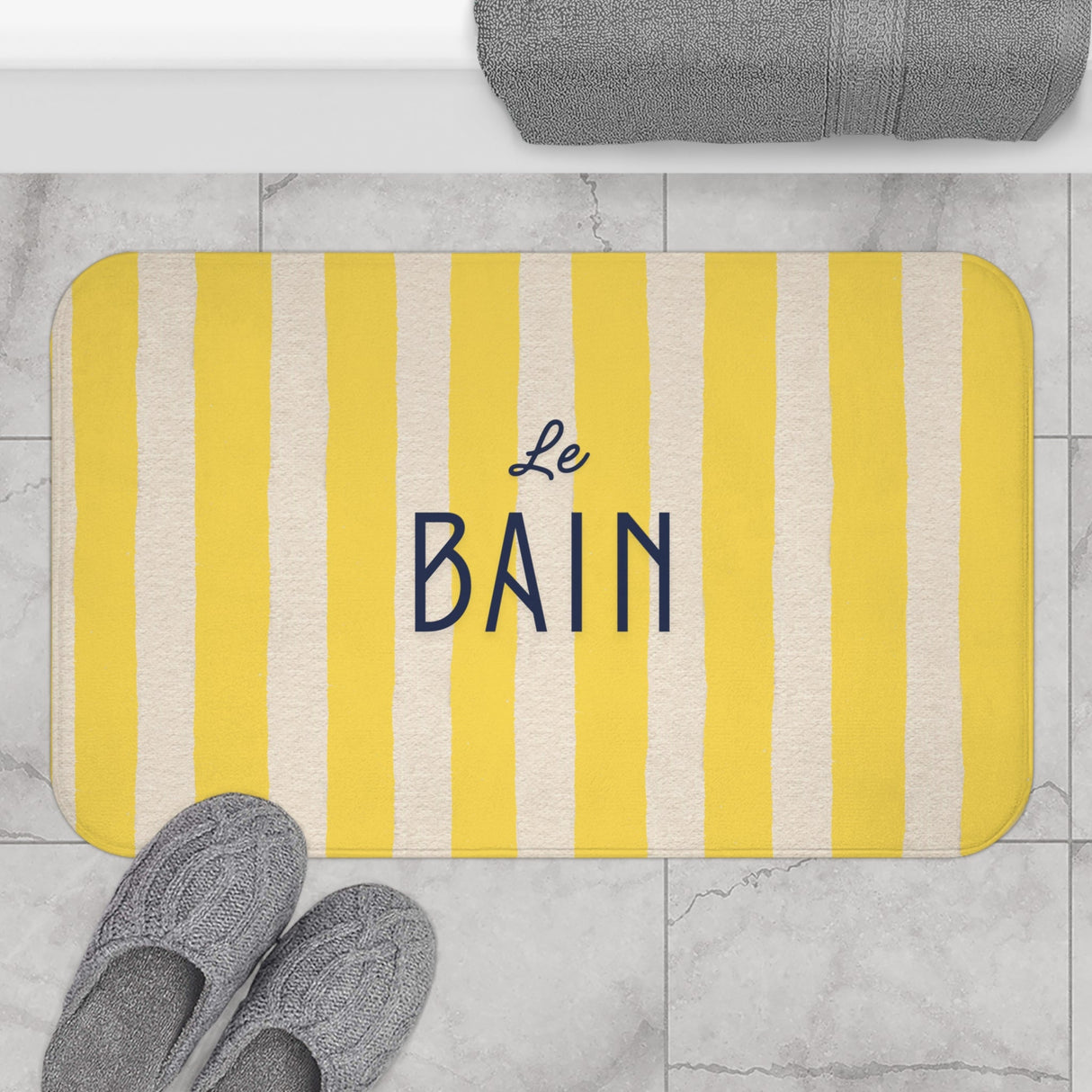 Le Bain Yellow Stripe Bath Mat — French Bathroom Floor Rug