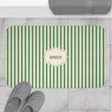 Bonjour GREEN Stripe Bath Mat — Vintage French Bathroom Rug