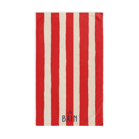Le Bain Coral Red Striped Hand Towel