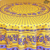 70" Round Lisa Yellow French Country Acrylic-Coated Cotton Tablecloth by Le Cluny