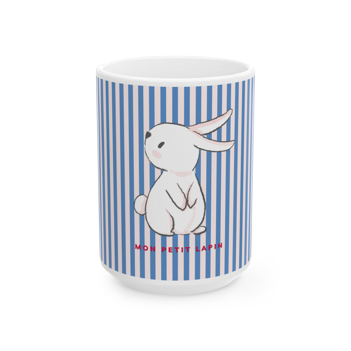 Blue Stripped Kid's Mug, Mon Petit Lapin