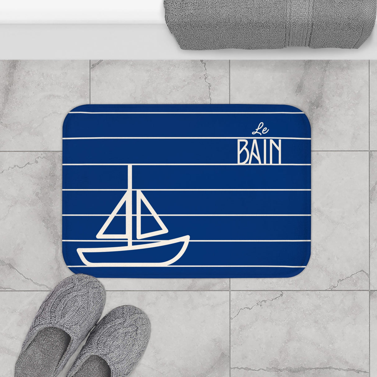 Nautical Blue “Le Bain” Bath Mat
