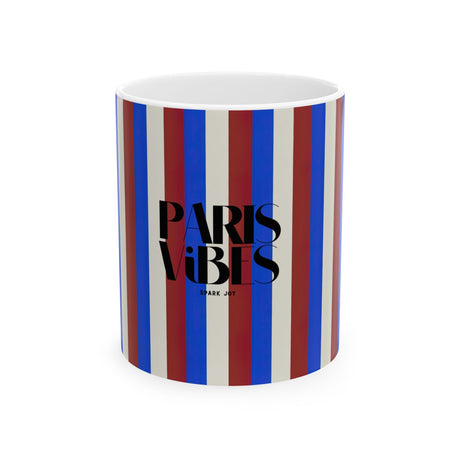 Paris Vibes Spark Joy Striped Ceramic Mug (11oz & 15oz)