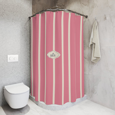 Shower Curtain — Pink Striped French 'Le Bain' Bathroom Decor