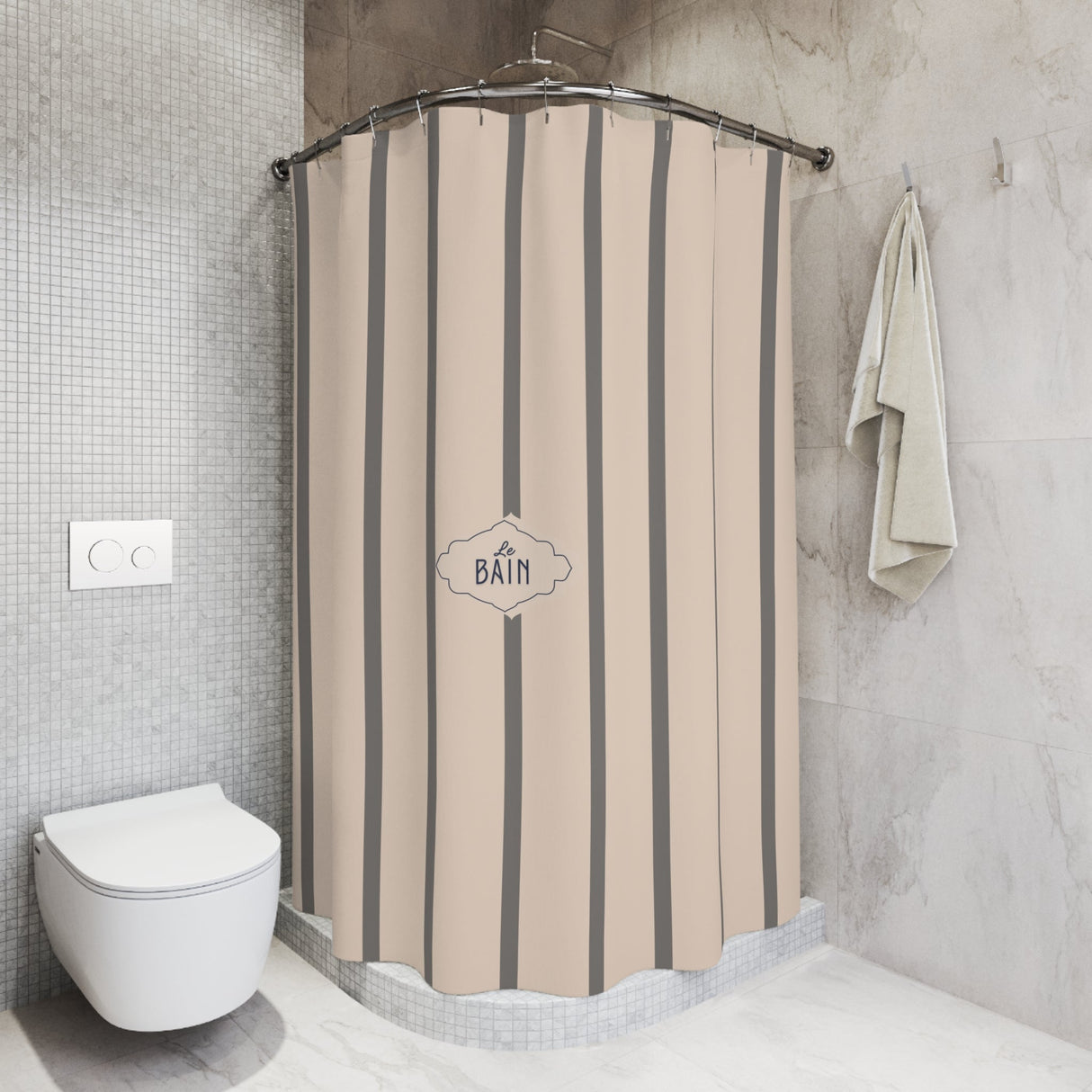 Shower Curtain — Grey Striped French 'Le Bain' Bathroom Decor