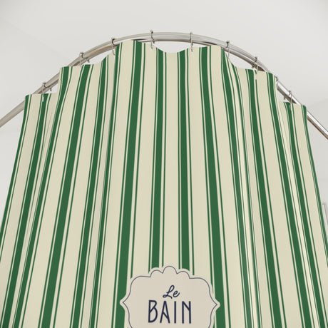 Le Bain Green Striped  Shower Curtain | Vintage French Bathroom