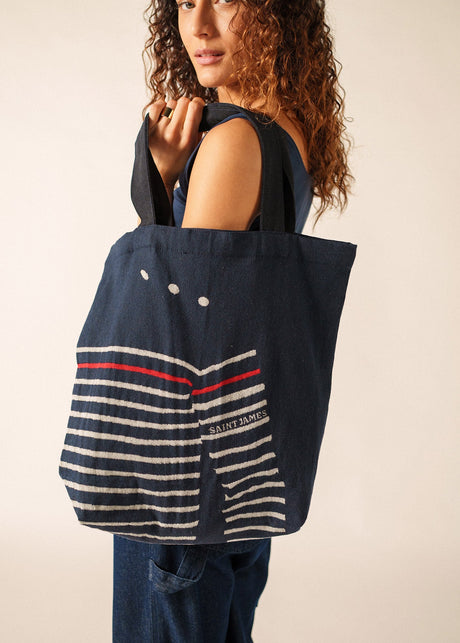 Saint James STRIPED TOTE BAG - Tote Bag in Recycled Cotton (NAVY / ECRU)