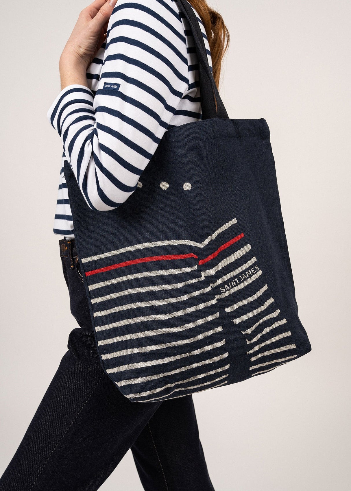 Saint James STRIPED TOTE BAG - Tote Bag in Recycled Cotton (NAVY / ECRU)