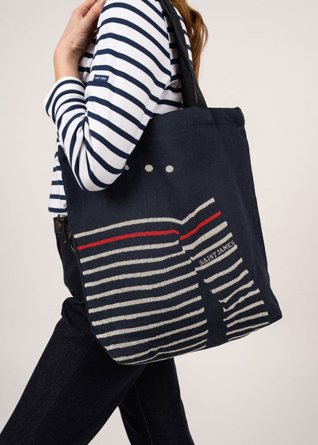 Saint James STRIPED TOTE BAG - Tote Bag in Recycled Cotton (NAVY / ECRU)