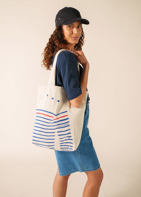 STRIPED TOTE BAG - Tote Bag in Recycled Cotton (ECRU / ROYAL BLUE)