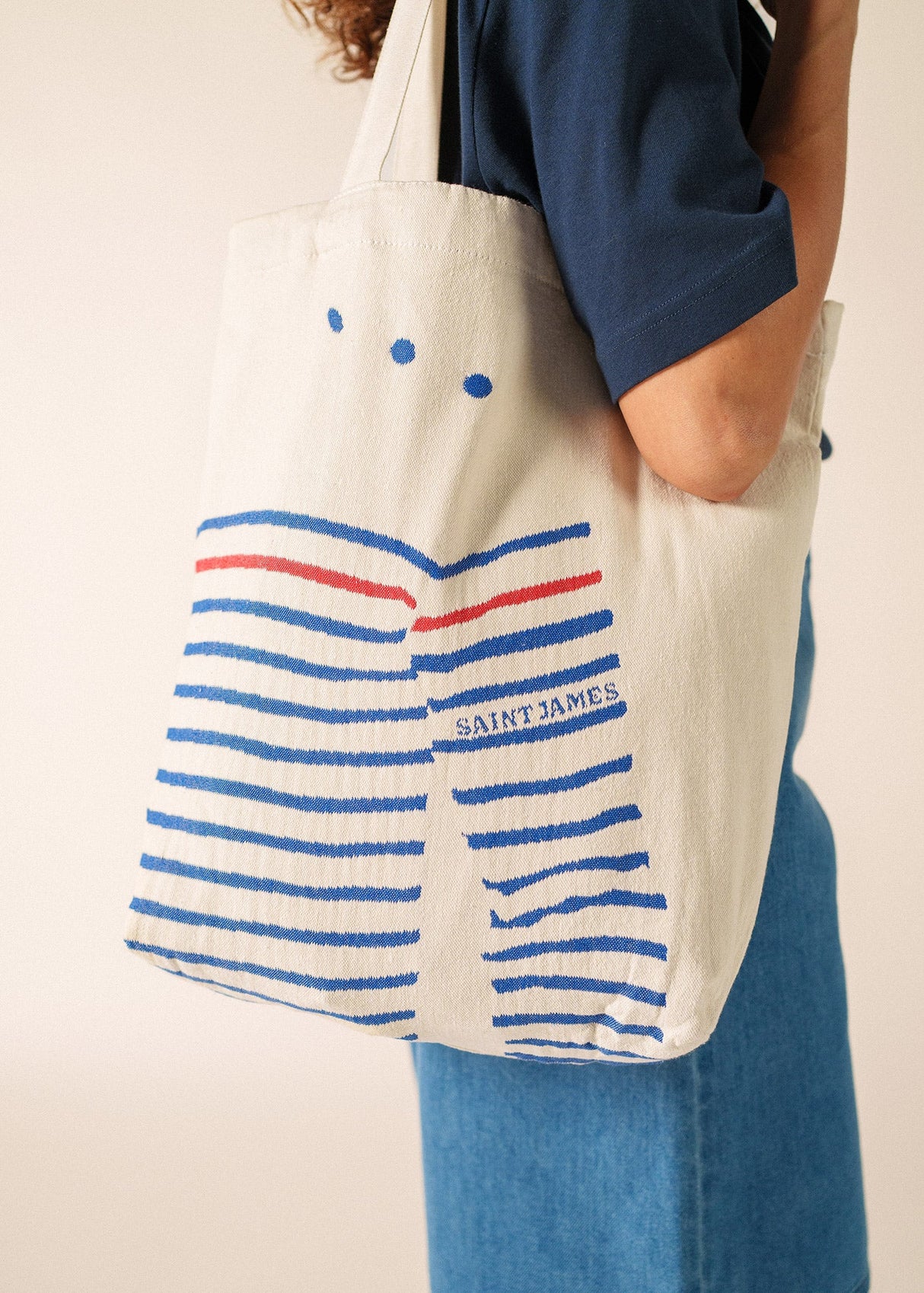 STRIPED TOTE BAG - Tote Bag in Recycled Cotton (ECRU / ROYAL BLUE)