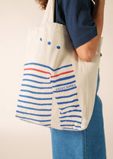 STRIPED TOTE BAG - Tote Bag in Recycled Cotton (ECRU / ROYAL BLUE)