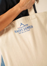 STRIPED TOTE BAG - Tote Bag in Recycled Cotton (ECRU / ROYAL BLUE)