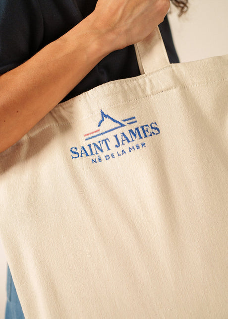 STRIPED TOTE BAG - Tote Bag in Recycled Cotton (ECRU / ROYAL BLUE)