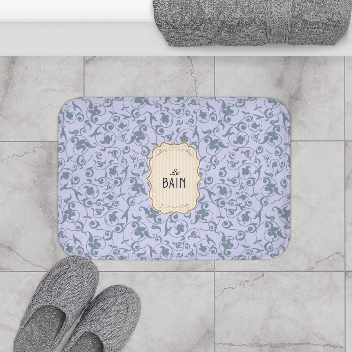 Le Bain French Blue Floral Bath Mat