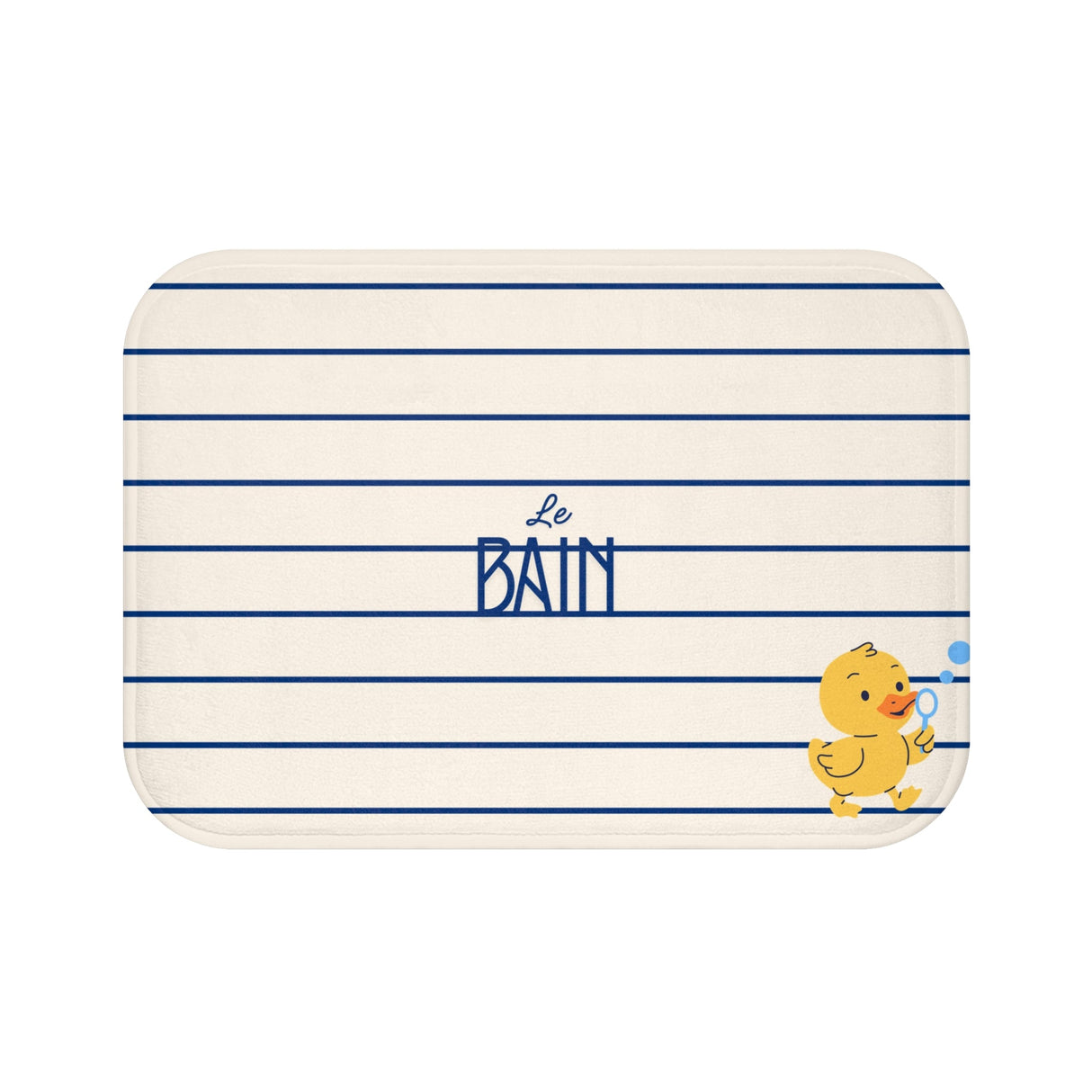 Rubber Duck Bath Mat – Cute 'Le Bain' Striped Bathroom Rug for Kids & Nursery