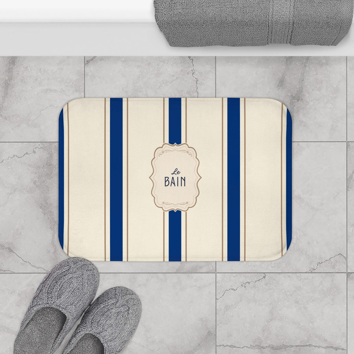 Le Bain Classic Striped Bath Mat, SEA BLUE