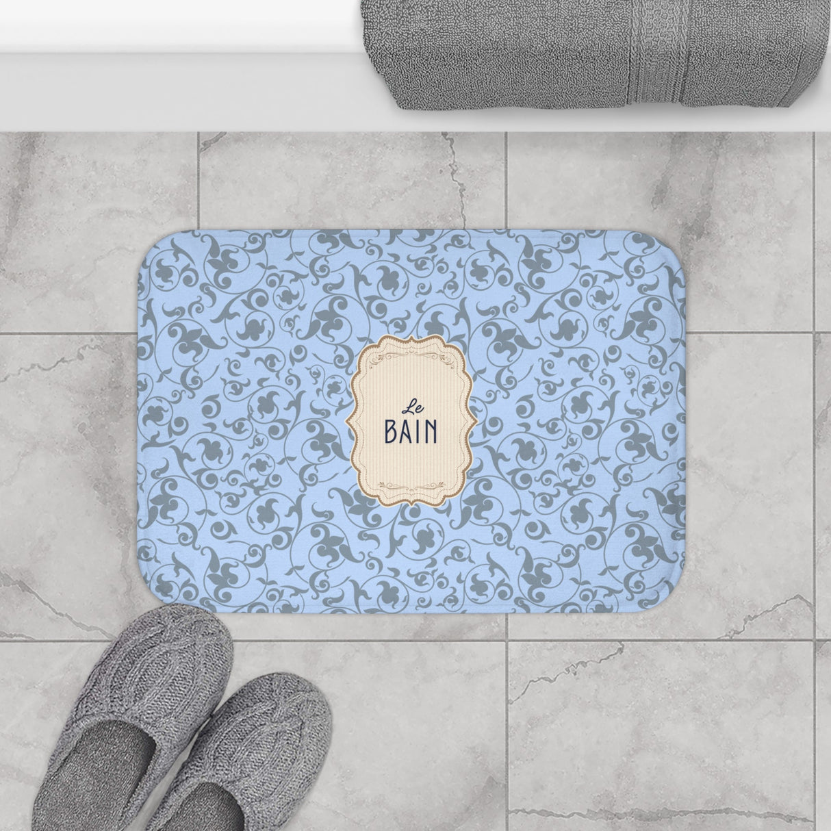 Le Bain French Blue Floral Bath Mat