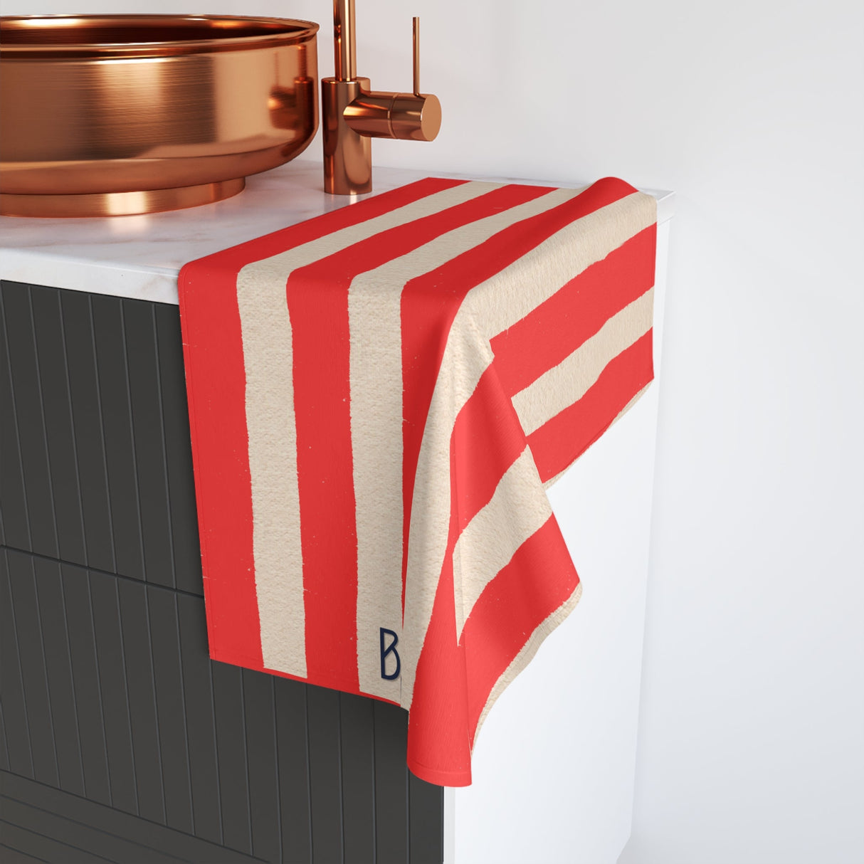 Le Bain Coral Red Striped Hand Towel