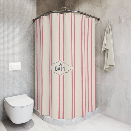 Shower Curtain — Pink Striped French 'Le Bain' Bathroom Decor