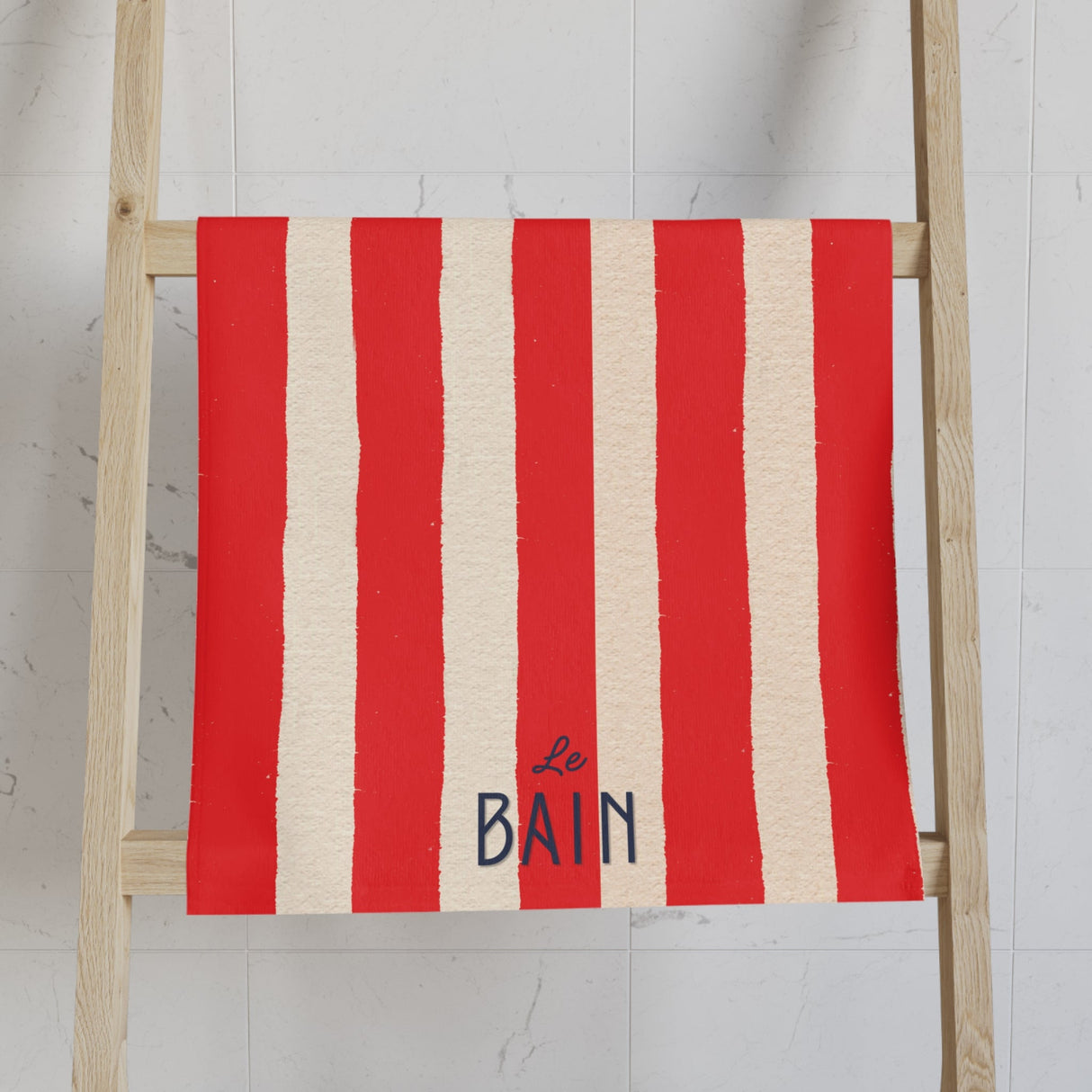 Le Bain Coral Red Striped Hand Towel