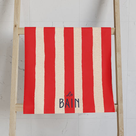Le Bain Coral Red Striped Hand Towel