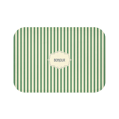 Bonjour GREEN Stripe Bath Mat — Vintage French Bathroom Rug