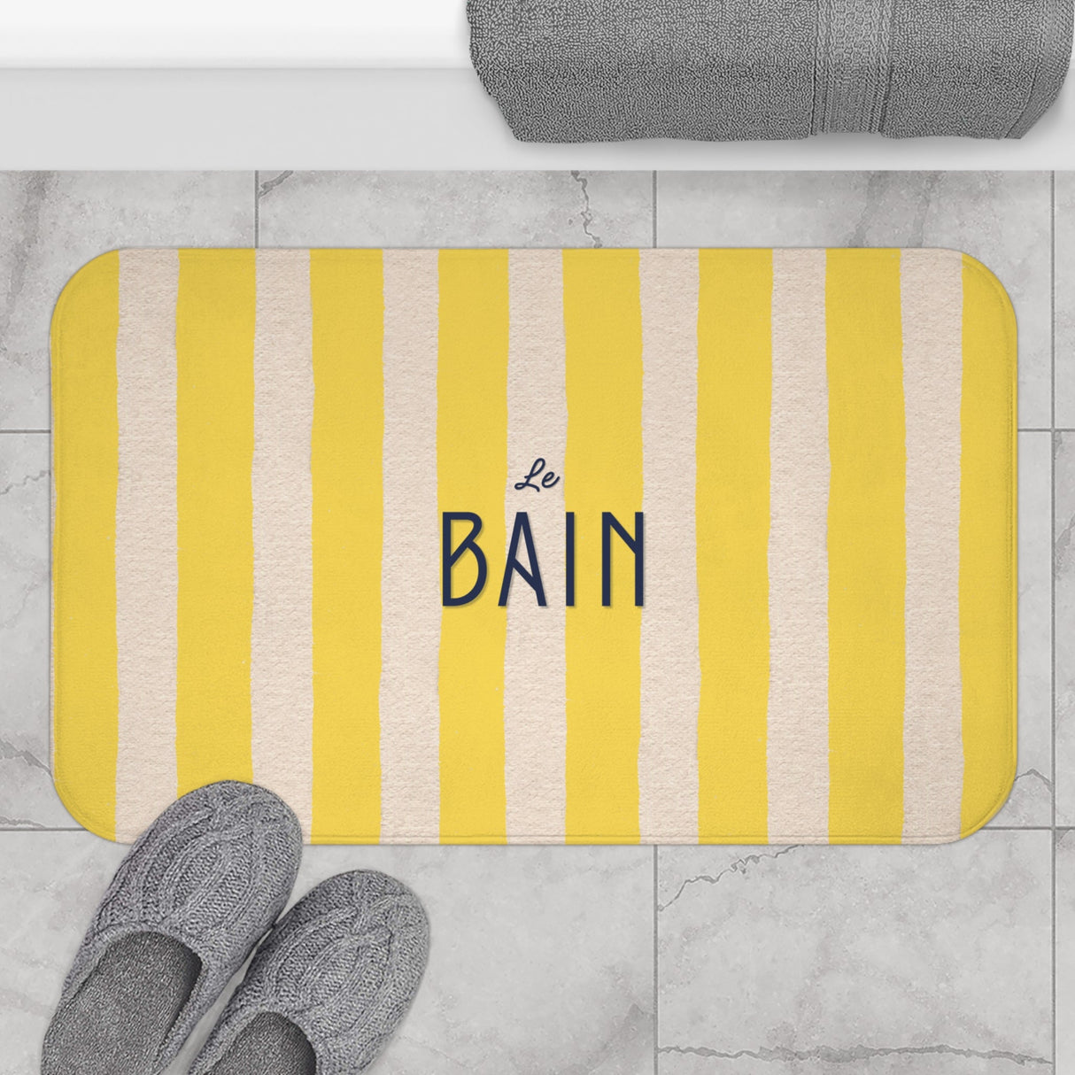 Le Bain Yellow Stripe Bath Mat — French Bathroom Floor Rug