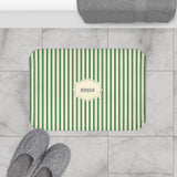 Bonjour GREEN Stripe Bath Mat — Vintage French Bathroom Rug