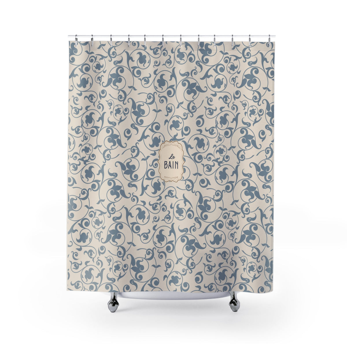 French 'Le Bain' Elegant Floral Shower Curtain | Neutral Beige Vintage Bath