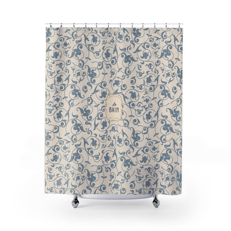 French 'Le Bain' Elegant Floral Shower Curtain | Neutral Beige Vintage Bath