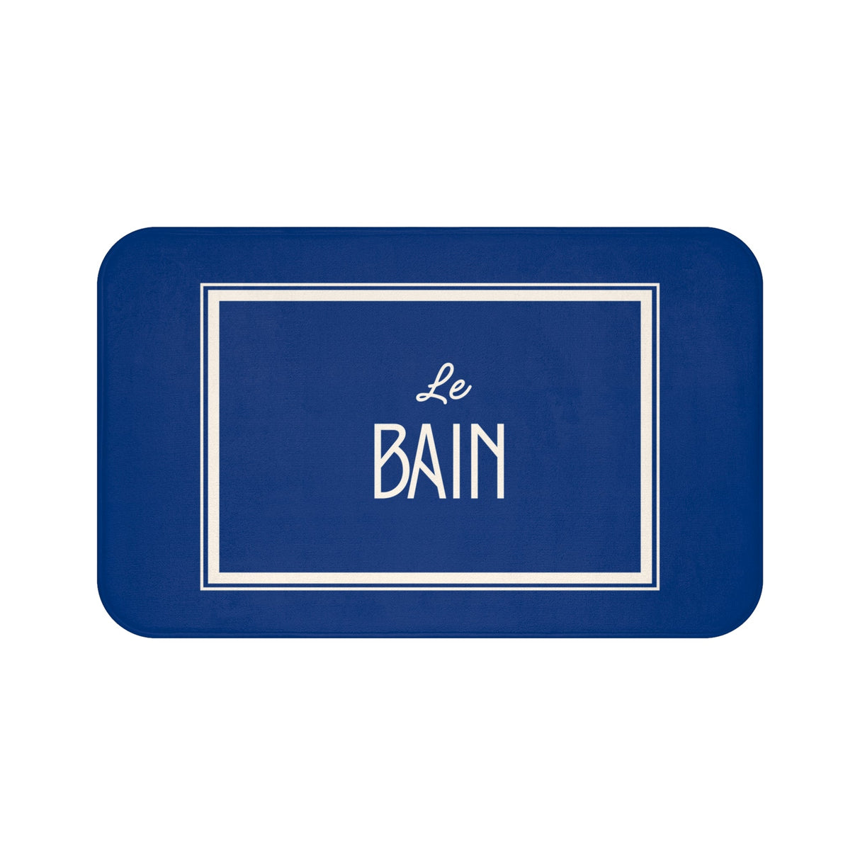 Le Bain Sea Blue Bath Mat — French Bathroom Rug with Modern Border