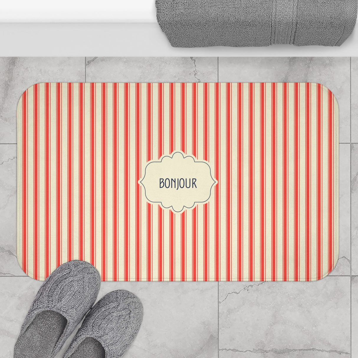 Bonjour Red Stripe Bath Mat