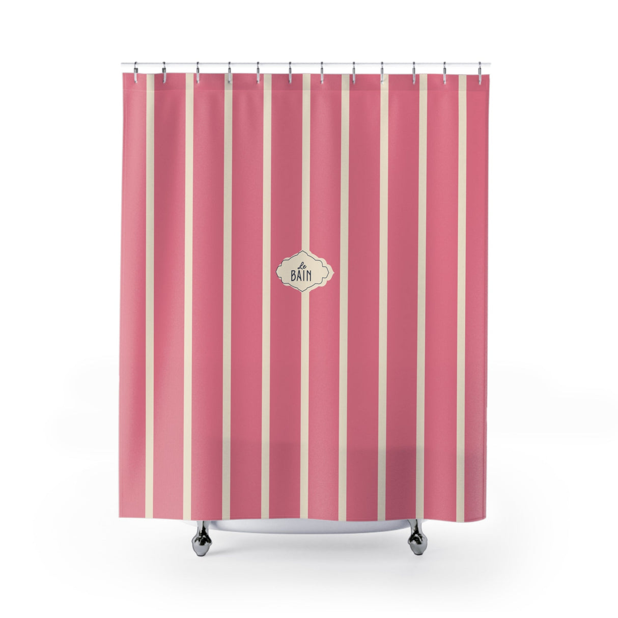 Shower Curtain — Pink Striped French 'Le Bain' Bathroom Decor