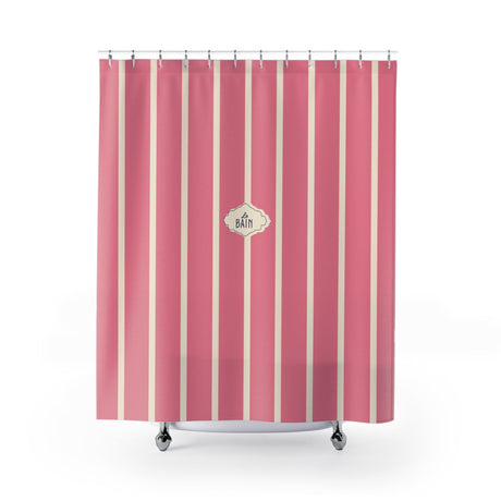 Shower Curtain — Pink Striped French 'Le Bain' Bathroom Decor