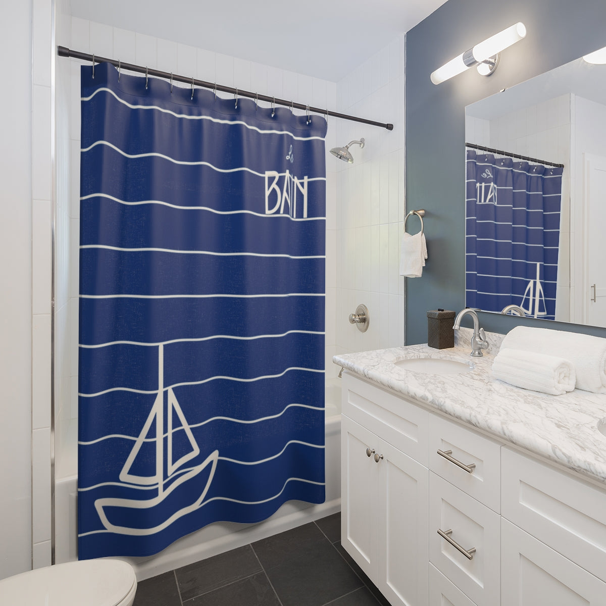 Nautical Blue 'Le Bain' Shower Curtain
