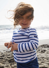 Saint James MINQUIERS KIDS - Authentic Breton Shirt for Kids in Soft Cotton (WHITE / ROYAL BLUE)