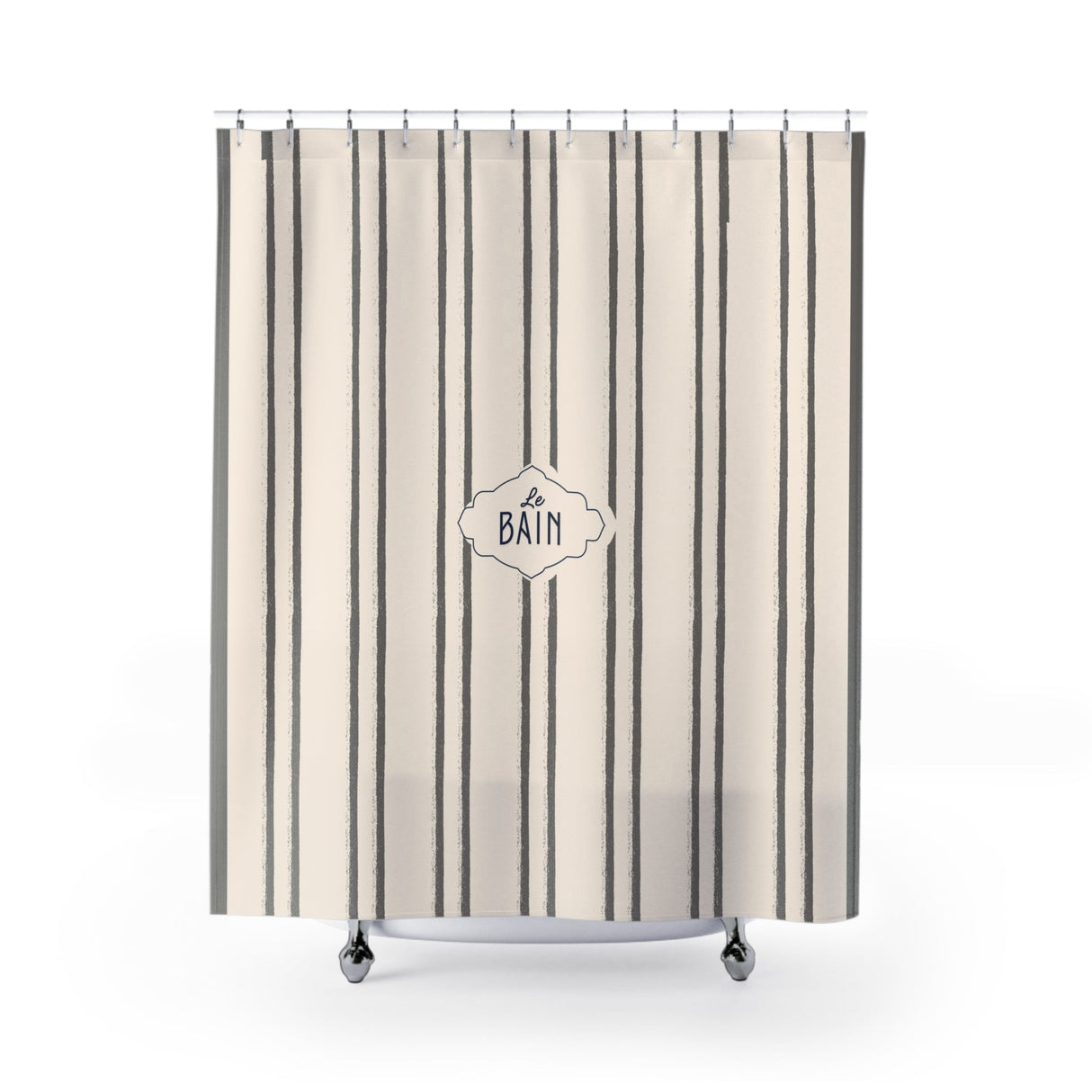 Shower Curtain — Grey Striped French 'Le Bain' Bathroom Decor
